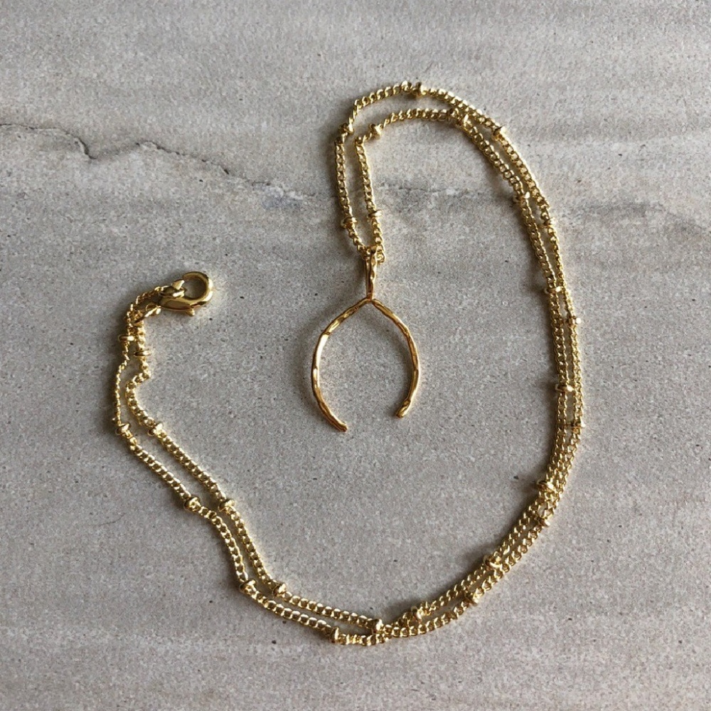 14k gold hammered wishbone necklace